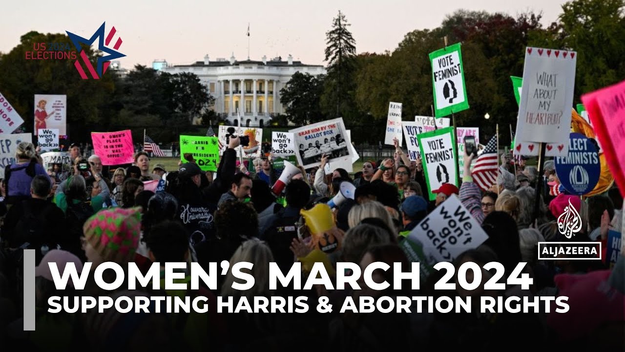 Women’s march 2024: Thousands rally in US capital, supporting Harris and abortion rights