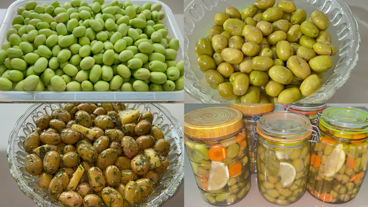 ترقيد الزيتون الأخضر المشقوق المحمض والمشرمل بجميع المراحل باش يبقى مدة اطول 😋👌