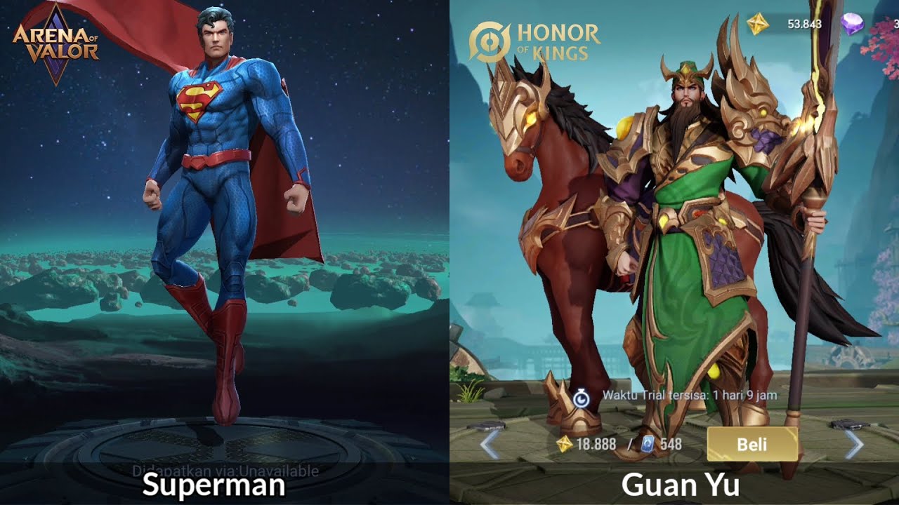 Hero Comparison Superman and Guan Yu - Arena of valor vs Honor of king