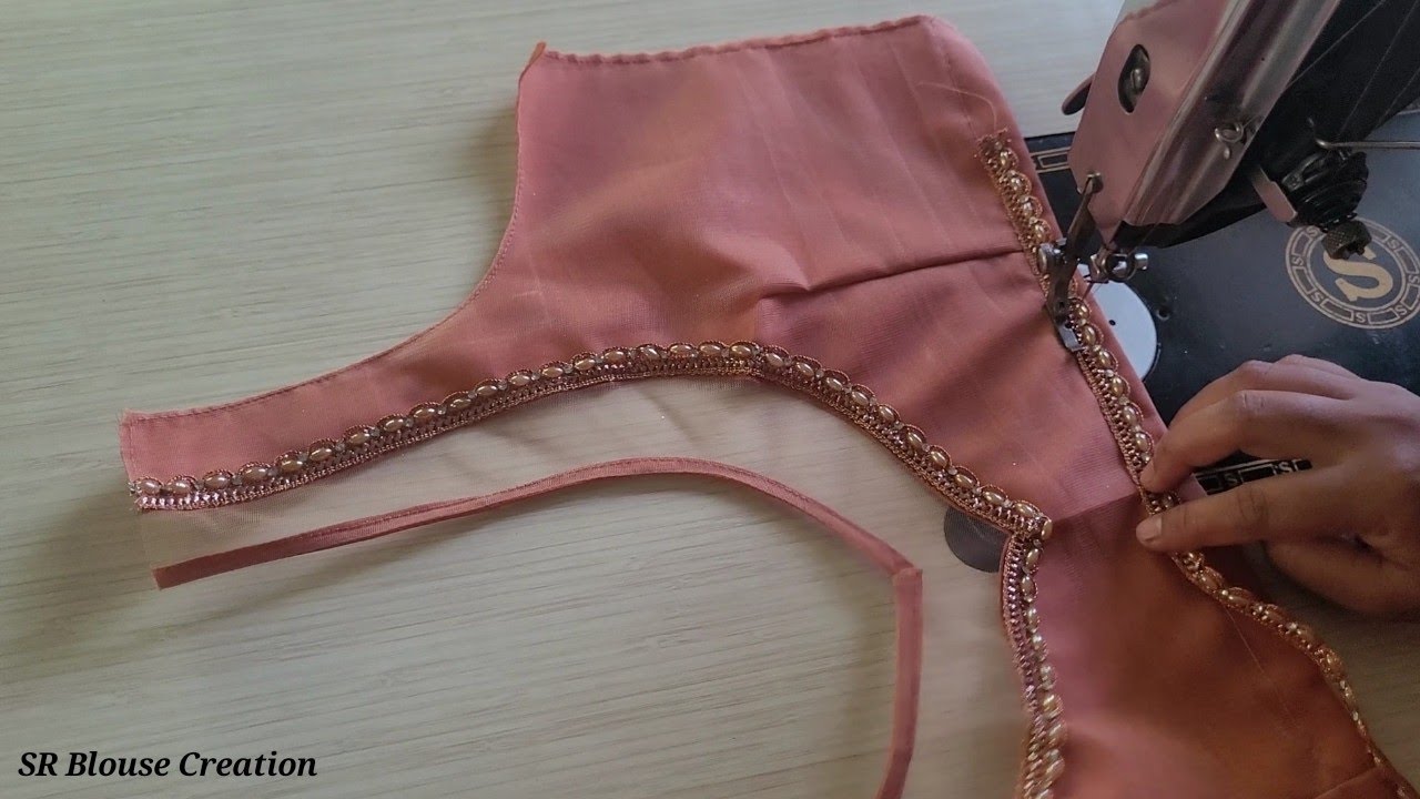 Net blouse design | Cutting and stitching back neck design