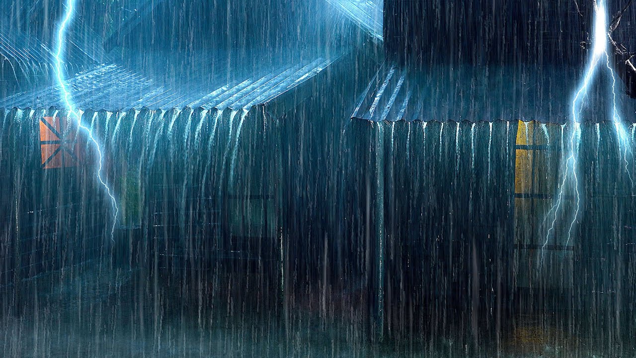 Deep Sleep During the Rainy Night - Thunder Intense Sounds on Tin Roof in Forest at Night