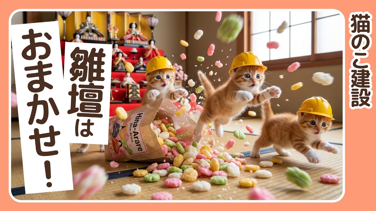 ひなまつり直前！猫のこ建設、雛壇設営ミッション！【AI】