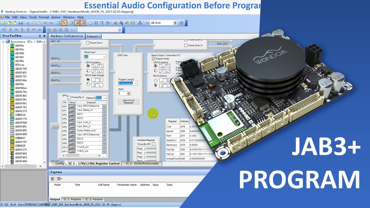 How to program ADAU1701 DSP JAB3+ with SigmaStudio & Demo Program Explanation