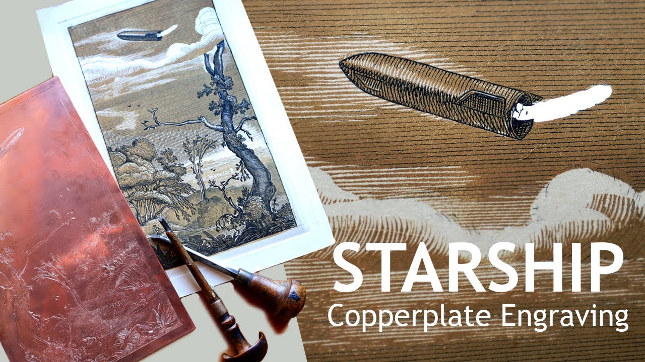 Hand-engraved copperplate Starship Print