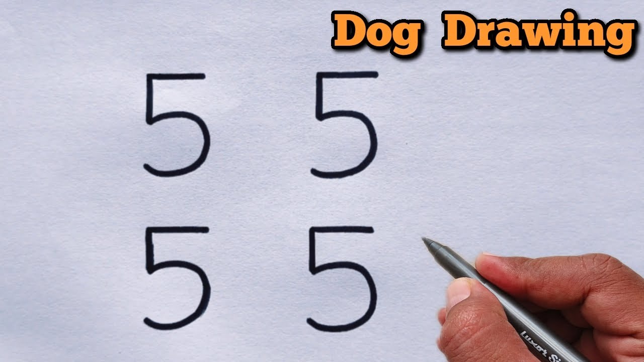 🎨 Amazing Dog Drawing from 5555 Number | Easy & Unique Art Idea