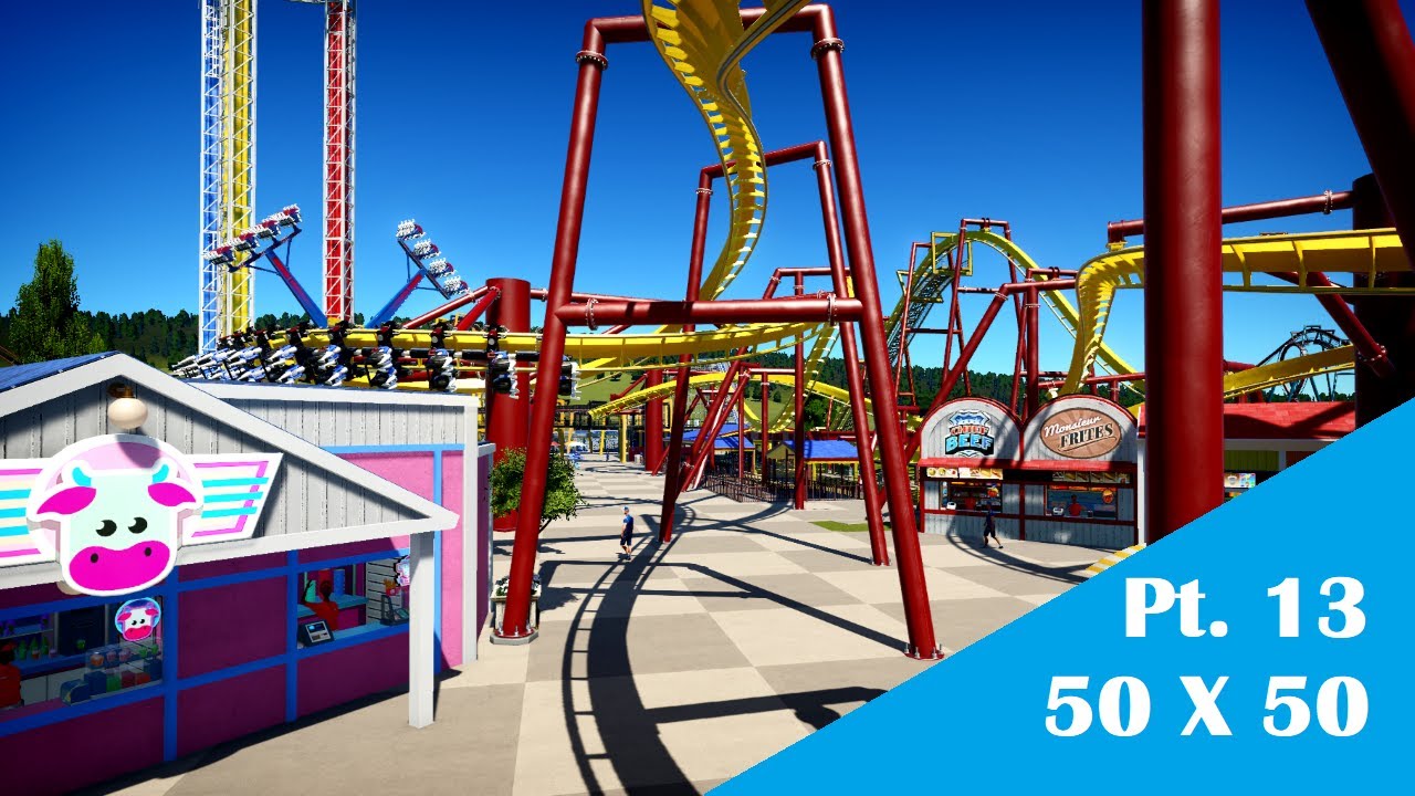 Planet Coaster 50X50 Pt. 13 - Entrance Plaza And a New Flat Ride (Gameplay Timelapse)