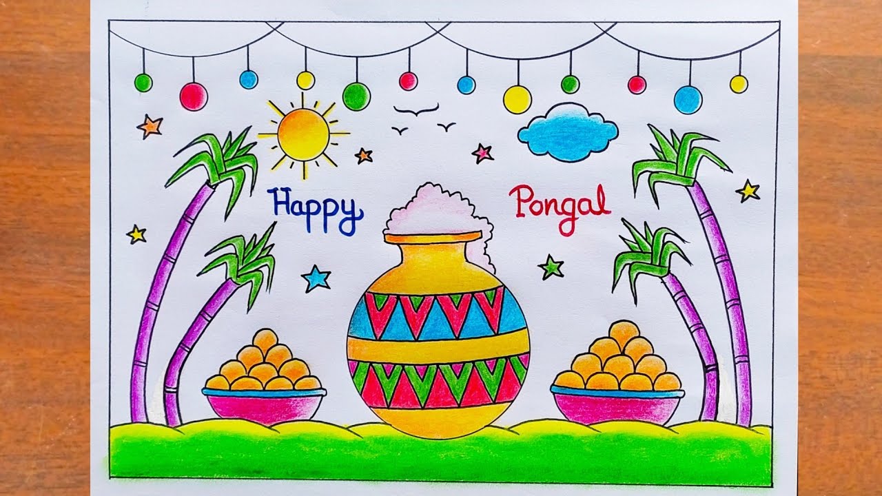 Pongal Drawing Easy / Pongal Festival Drawing Easy / Pongal Pot Drawing Easy / Happy Pongal Drawing 