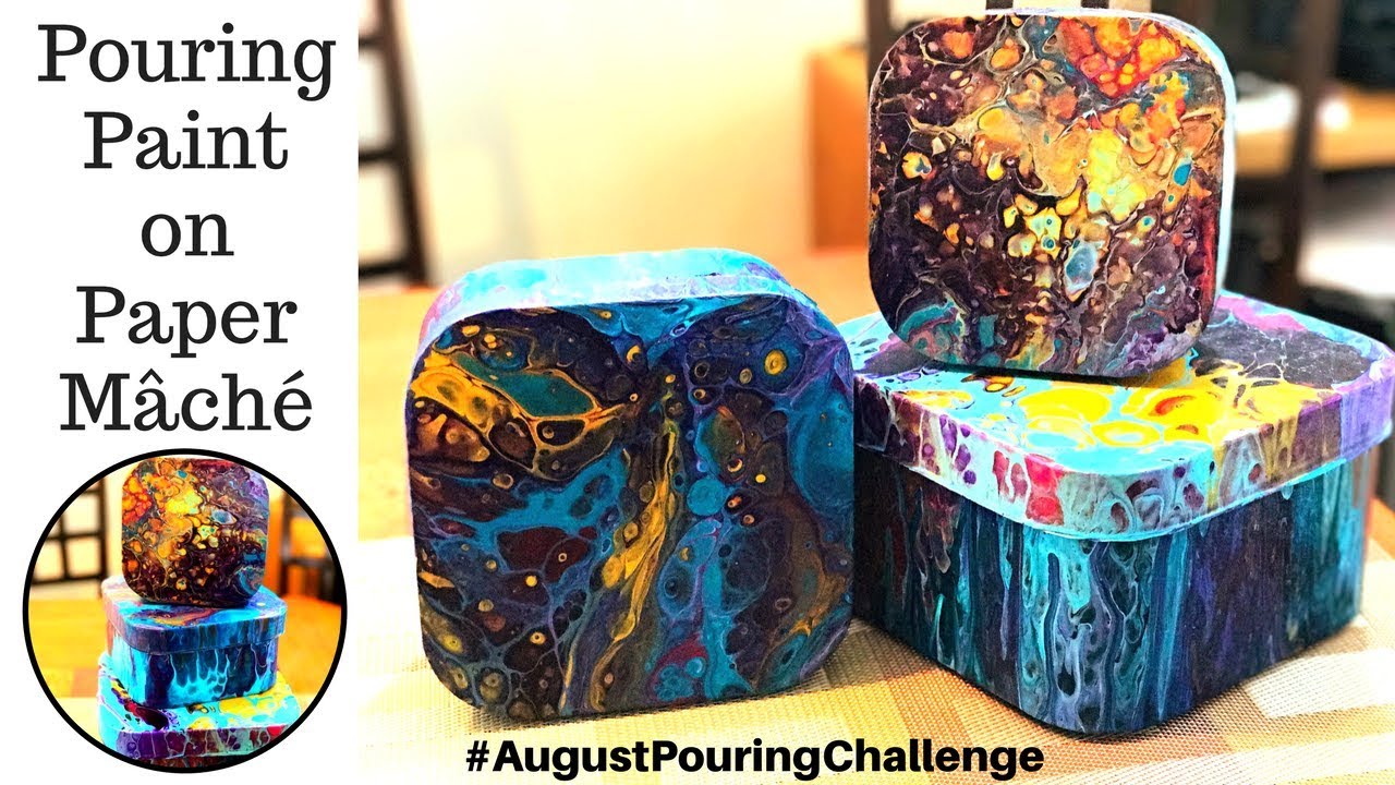 Paper Mâché Boxes Finished with the Fluid Acrylic Pouring Technique