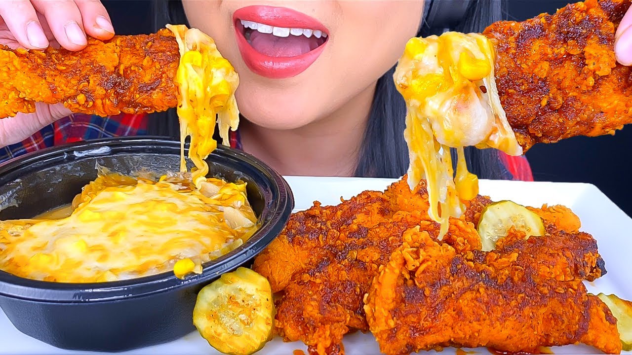 ASMR CHEESY NASHVILLE HOT FRIED CHICKEN TENDERS (EATING SOUNDS) ASMR Phan