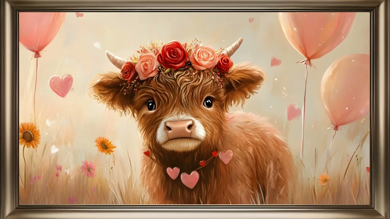 Adorable Highland Calf Frame TV Art | Valentine's Day Screensaver Background For Your TV🌹🐂