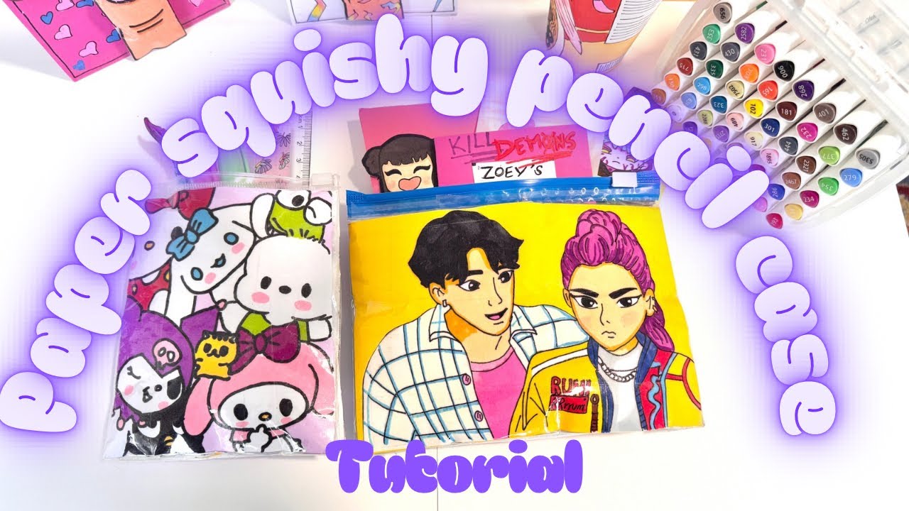 K-pop Demon Hunters + Sanrio Paper Squishy Pencil Case Tutorial 