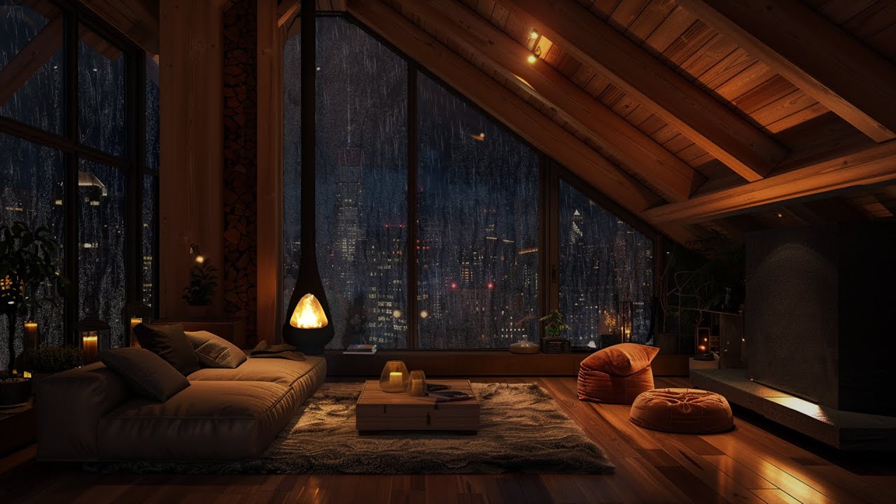 Crackling Fire with Gentle Rain | A Quiet Night Sanctuary for Calm and Deep Rest