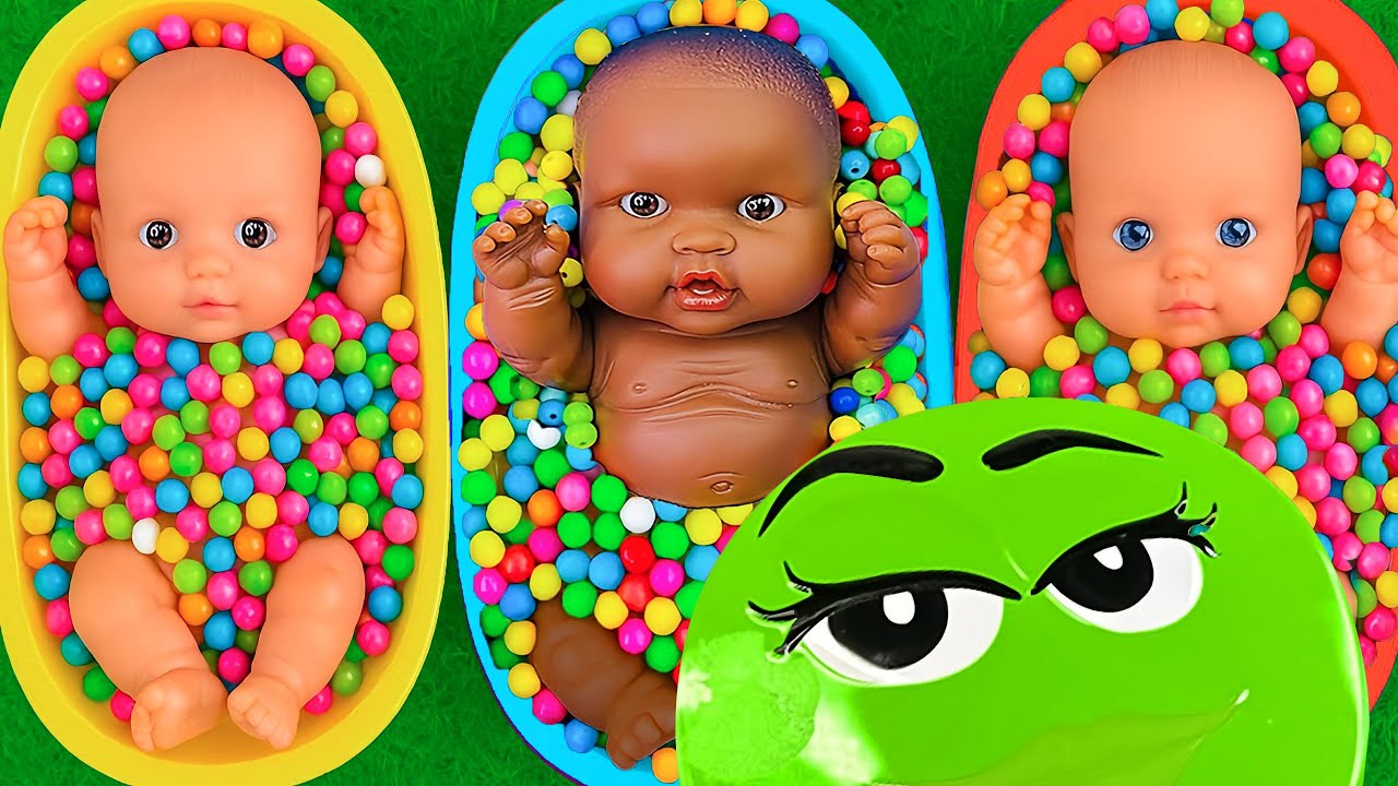 Full of 3 Rainbow BathTubs Candy with M&M's & Magic Slime Cutting Video