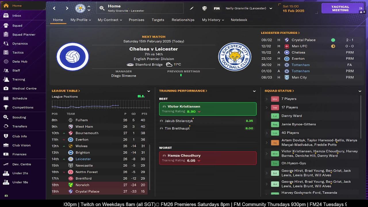 ZanyVerse  FM24: FoxySpurs Season 2 Week 7 -- Leicester Matchday preparation