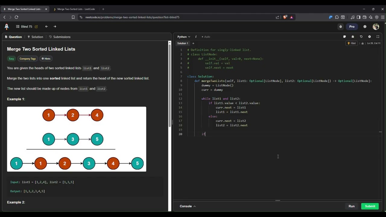 NeetCode Day 19/75 | Merge Two Sorted Linked List | Python