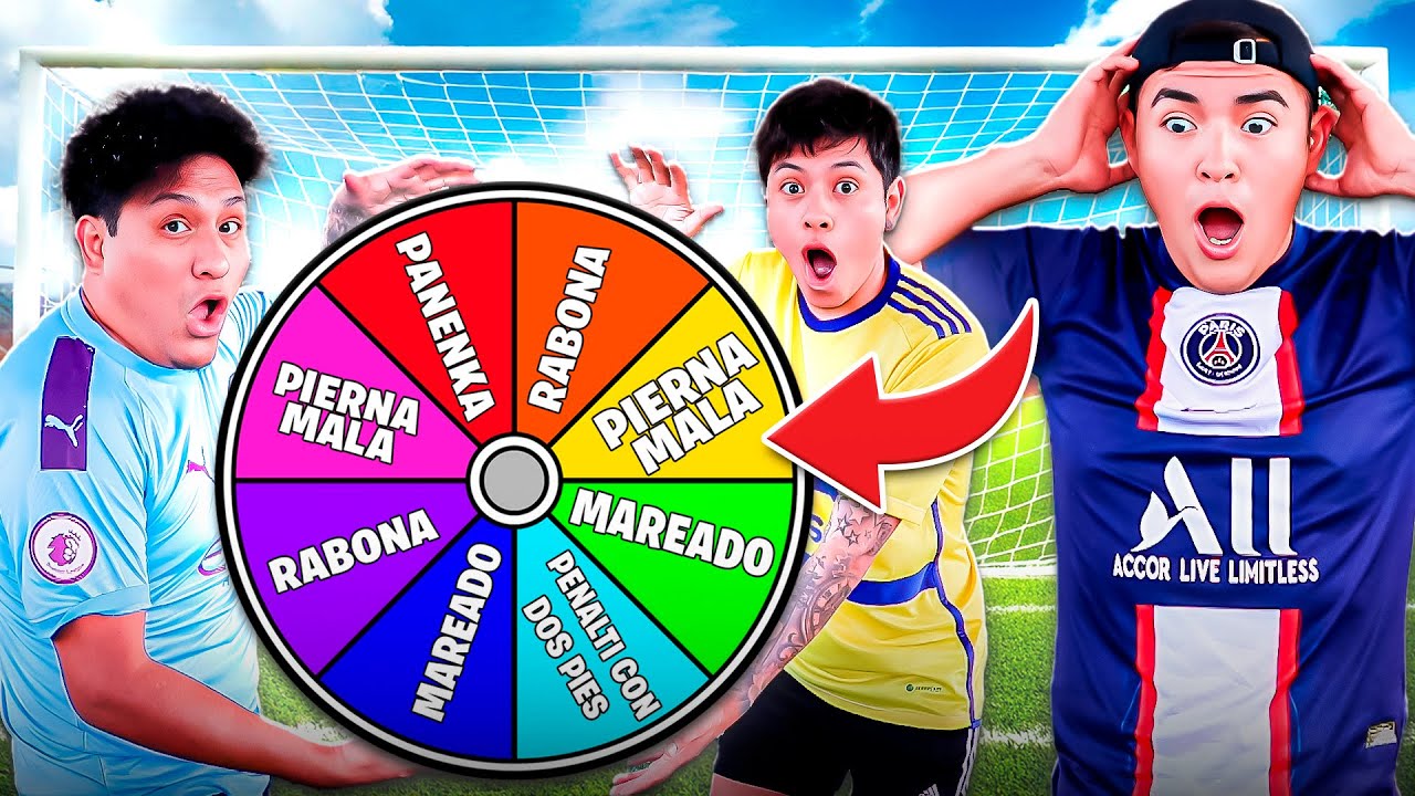 RETO de PENALTIS IMPOSIBLES con LA RULETA (la ruleta DECIDE) ¡RETOS de FUTBOL! *con CASTIGO*