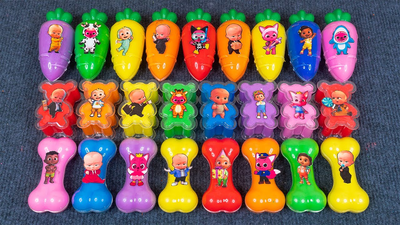 Pinkfong Slime with Bear Jeni, Hogi, and Bebefinn’s Colorful | CoComelon Satisfying ASMR Videos