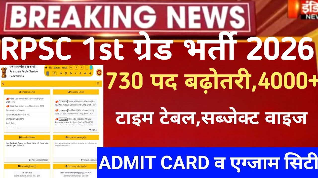 Rpsc First grade exam Admit Card/rpsc 1st Admit card/Rpsc 1st grade Sst,Hindi 2026/1st grade exam