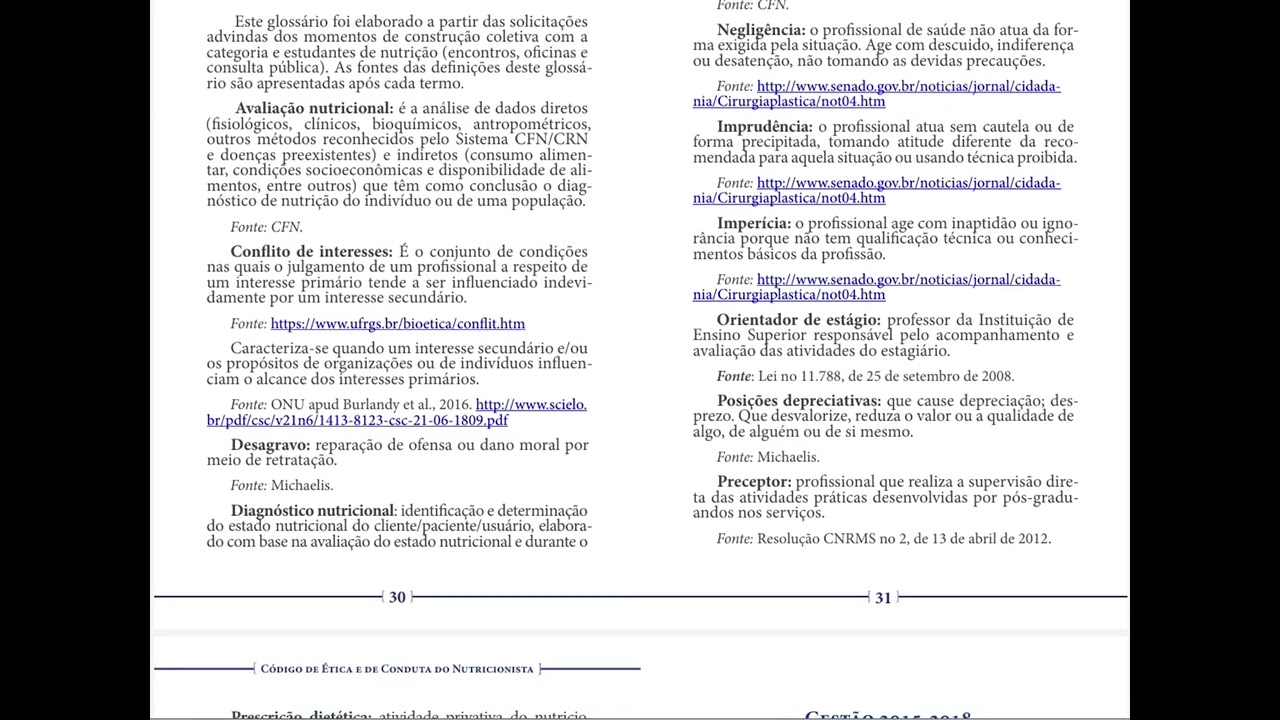 Código de Ética e de Conduta dos Nutricionistas