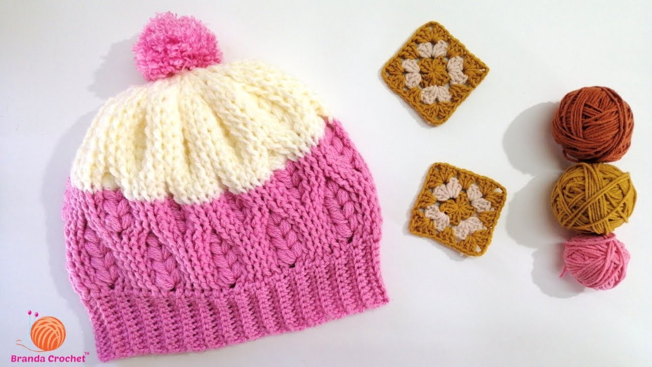 كروشيه آيس كاب بغرزة القمح (جزء1) - Crochet wheat stitch  hat / beanie tutorial part 1