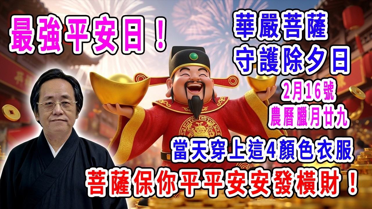 最強平安日！2月16號，農曆臘月廿九，「華嚴菩薩守護除夕日」，當天穿上這4顏色衣服，菩薩保你平平安安發橫財！