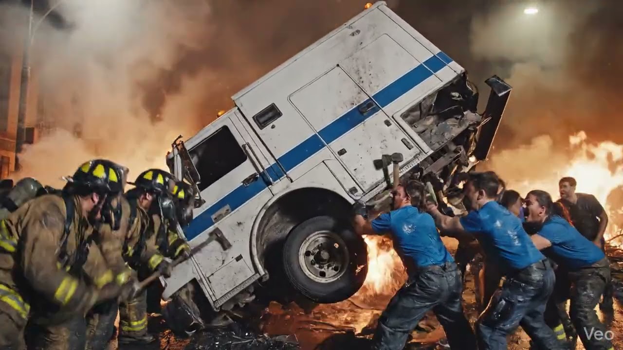 Firefighters Riot Flip Mail Truck
