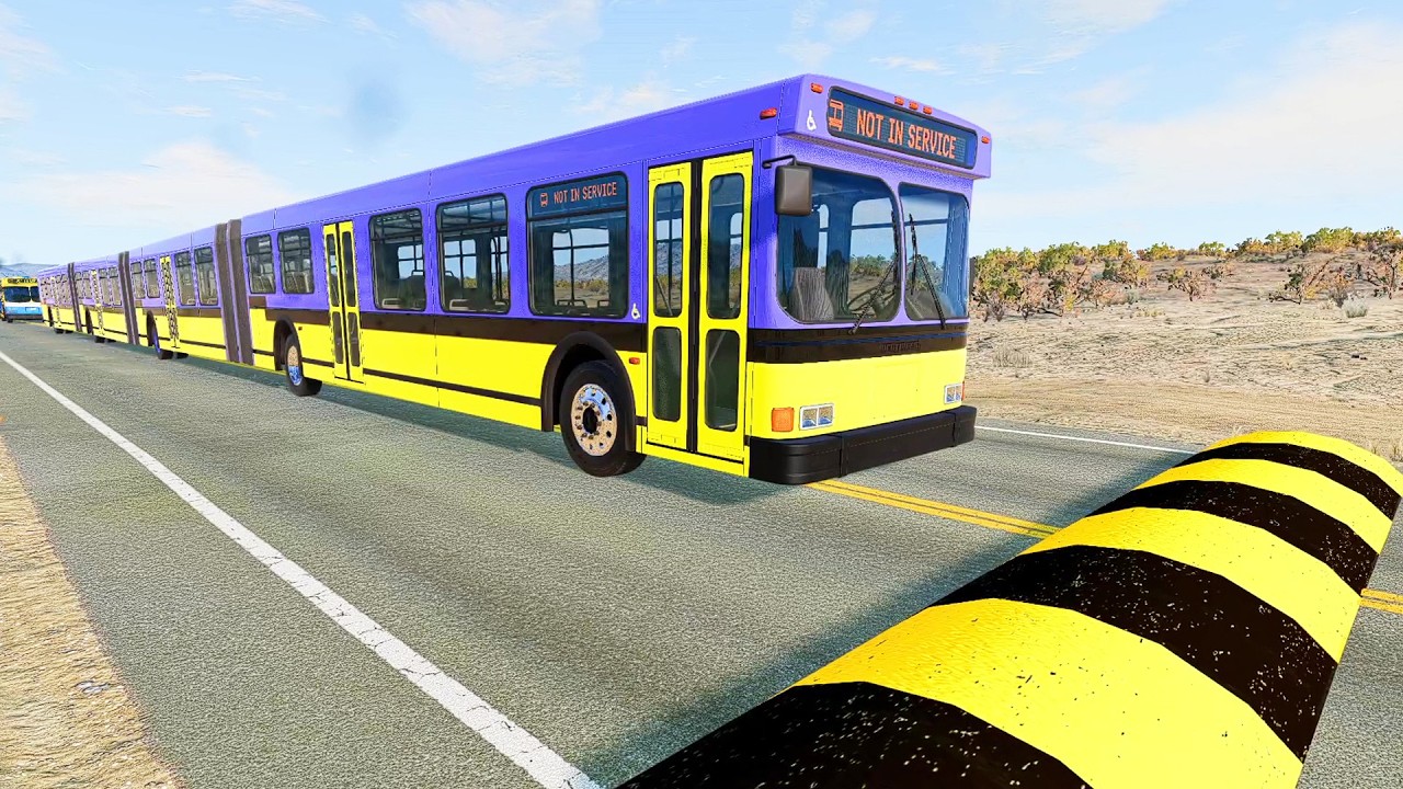 LONG BUS, CITY BUS, SCHOOL BUS Vs MASSIVE SPEED BUMPS - BeamNG.Drive