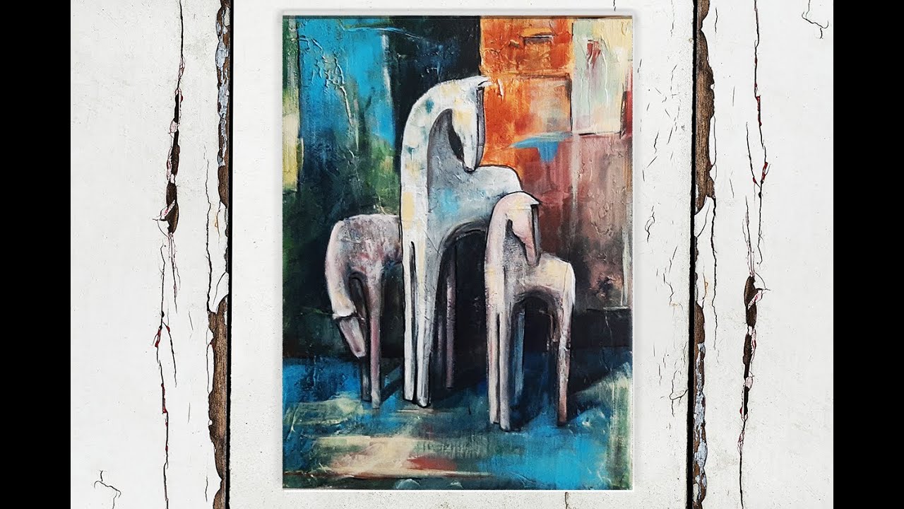 Abstract Acrylic Painting On Canvas /three horses🐴/ Easy for beginners/ MariArtHome