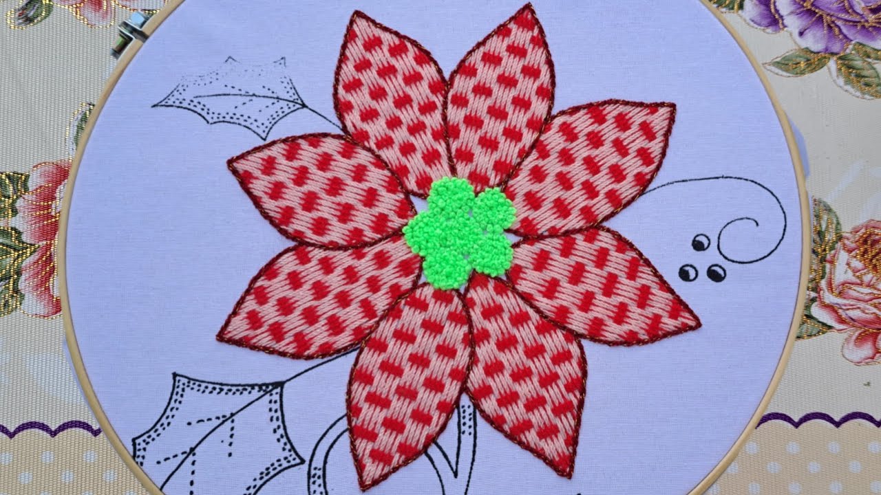 Flor Nochebuena pétalos grandes♥️bordado a mano♥️