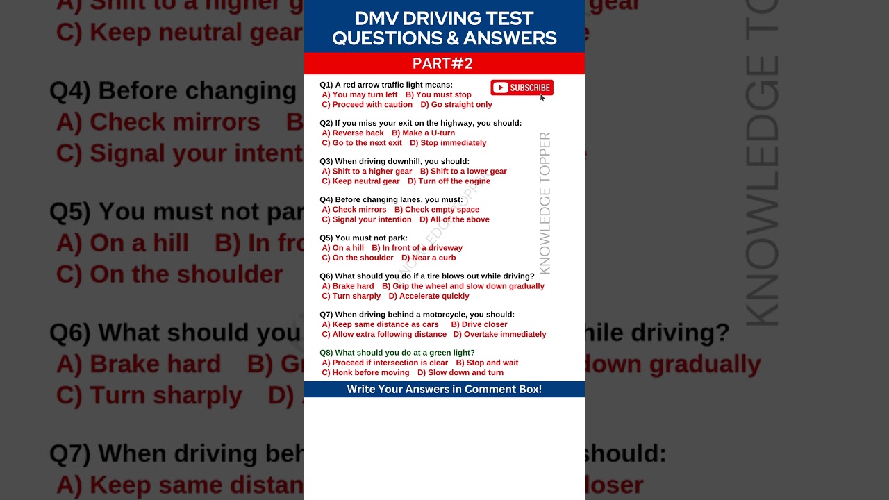 DMV Driving Test Questions and Answers | DMV Written Test Questions and Answers