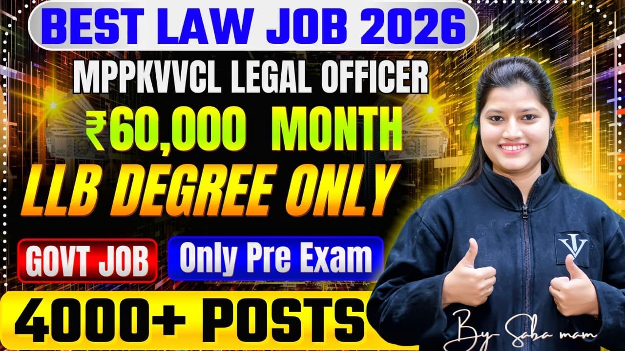 MPPKVVCL LEGAL OFFICER , Salary  ₹60,000 | LLB DEGREE ONLY GOVT JOB  | Only Pre exam | Saba Mam