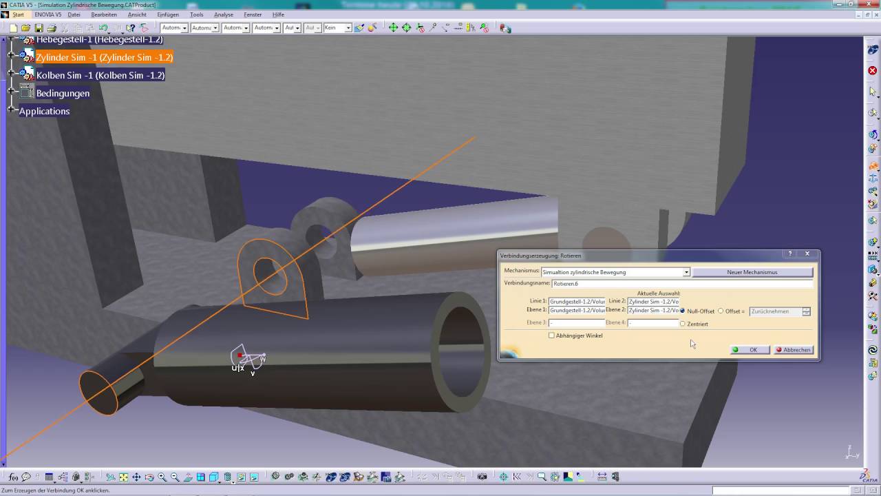 CATIA V5 Beschreibung Simulation Kinematik zylindrische Bewegung