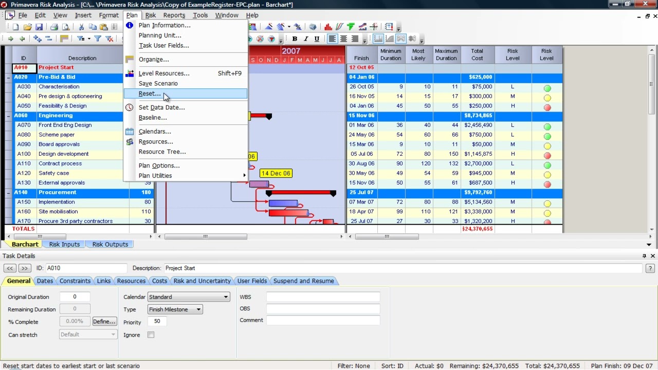 Primavera Risk Analysis (PRA): Mastering the Plan Menu | Project Setup Guide