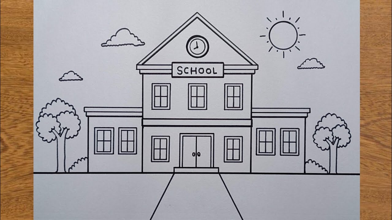 How to Draw a School (Very Easy) Drawing a School for Beginners