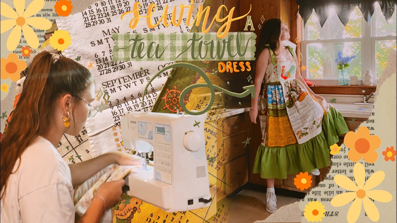 Making a dress from antique tea towels