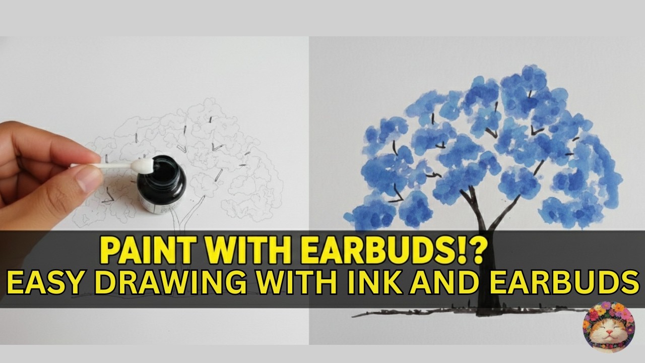 Relaxing Tree Drawing in Blue Ink Using Ear Buds | Calm Art for Stress Relief