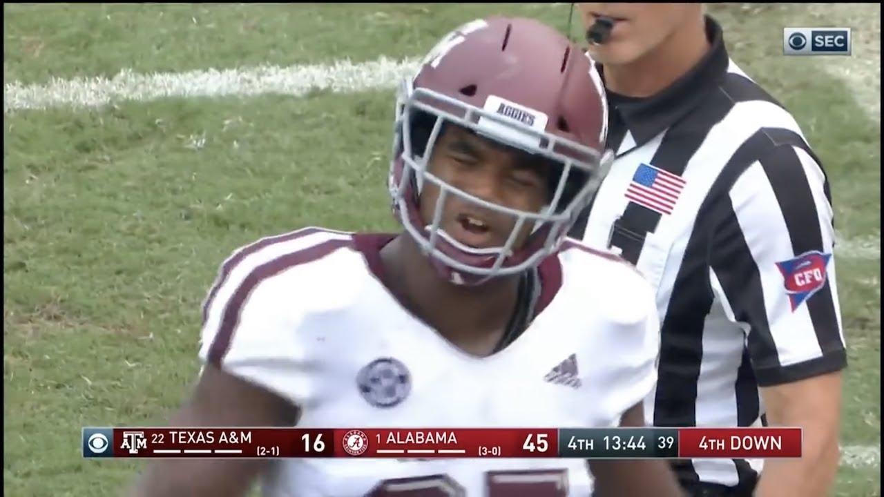 Tyrel Dodson (Texas A&M LB #25) Vs. Alabama 2018