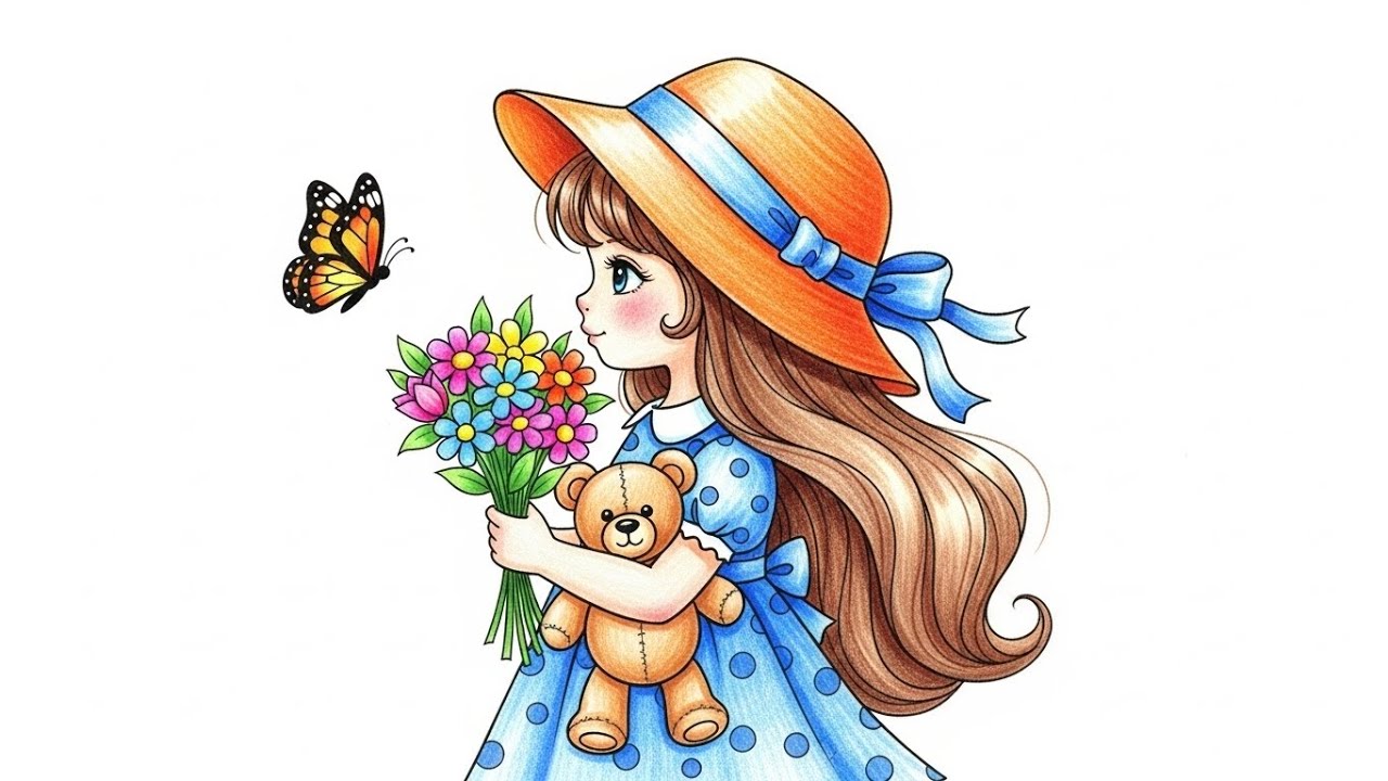 Little Girl Hugging Teddy Bear Drawing | Easy Drawing Tutorial