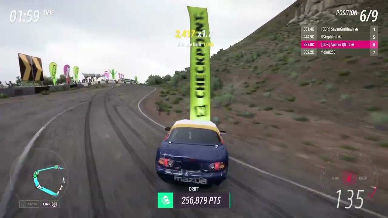 611.7k on emerald in miata / Forza horizon 5 open drift (CDF:)