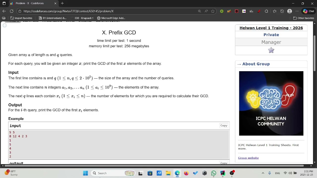 Problem X: Prefix GCD ● Week 5 ● Level 1 S'26 ● ICPC Helwan Community
