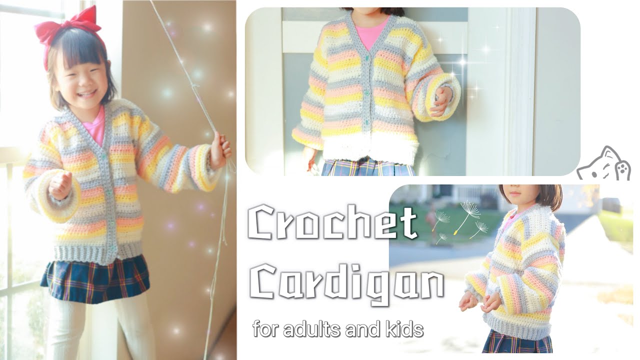 【钩针编织】Eng Sub|大人小孩都能穿的条纹系扣毛衣|新手友好|任意尺寸