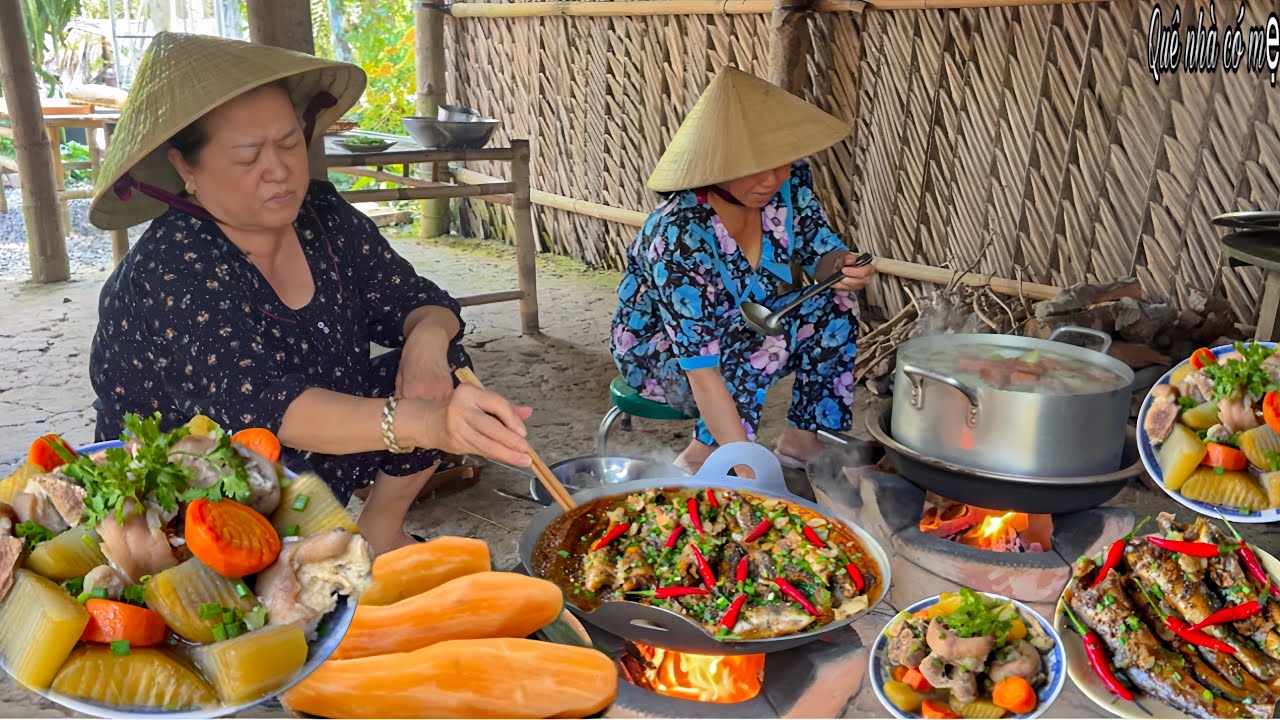 Giò Heo Hầm Củ Sâm Đất, Cá Phèn Kho Quẹt | Bữa Cơm Quê Nhà Mẹ Nấu || Ground ginseng