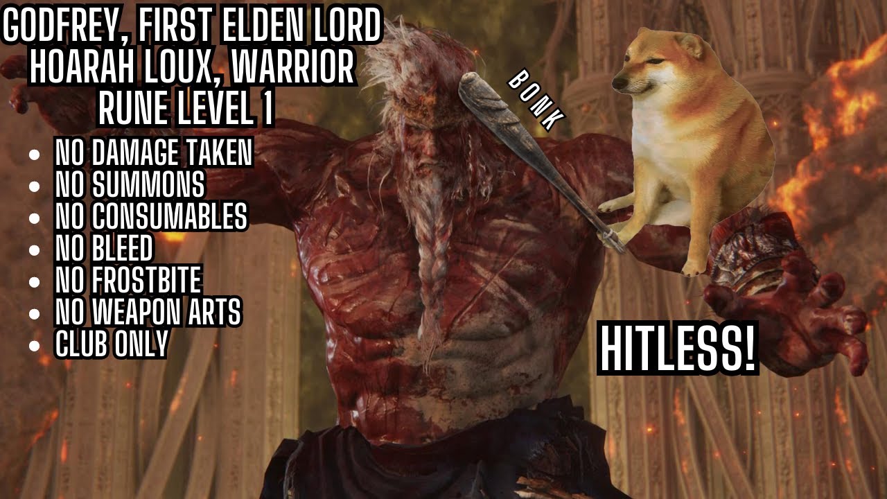 Elden Ring - Godfrey, First Elden Lord / Hoarah Loux, Warrior (No Damage, Rune Level 1, Club Only)