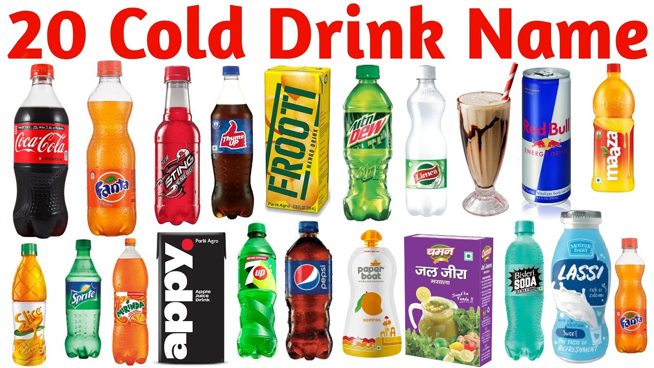 कोल्ड ड्रिंक के नाम | 20 Cold Drink Names in English with Pictures & Sounds for Kids Learning Video