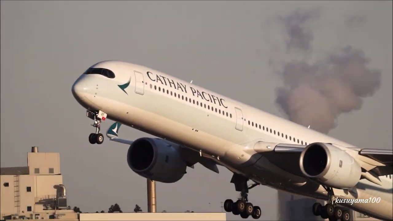 ✈✈RJAA成田空港 B滑走路から超低空離陸 キャセイパシフィック航空 (Cathay Pacific Airways)Airbus A350-1041全日空 ANA Boeing 787-9