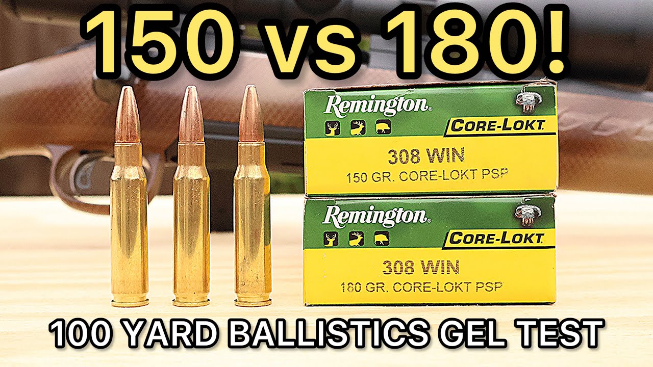 308 Winchester Remington Core-Lokt 150 против 180 Ballistics Gel Ammo Test