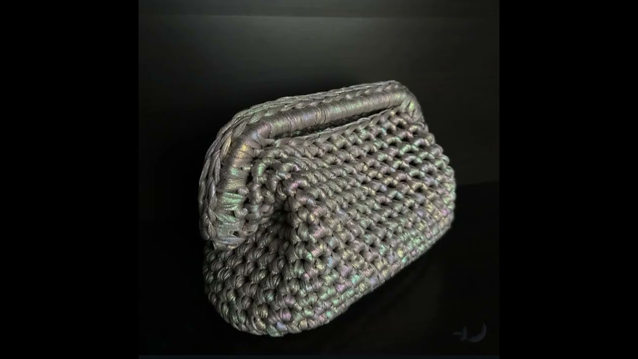 Handmade Crochet Metallic T-shirt Yarn Dumpling Clutch Bag.