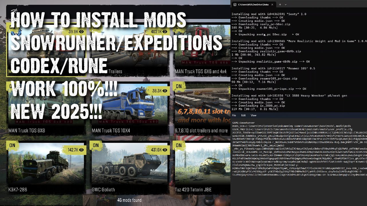 How to install mod SNOWRUNNER and EXPEDITION CODEX/RUNE using installer 2025 | work 100%!!!