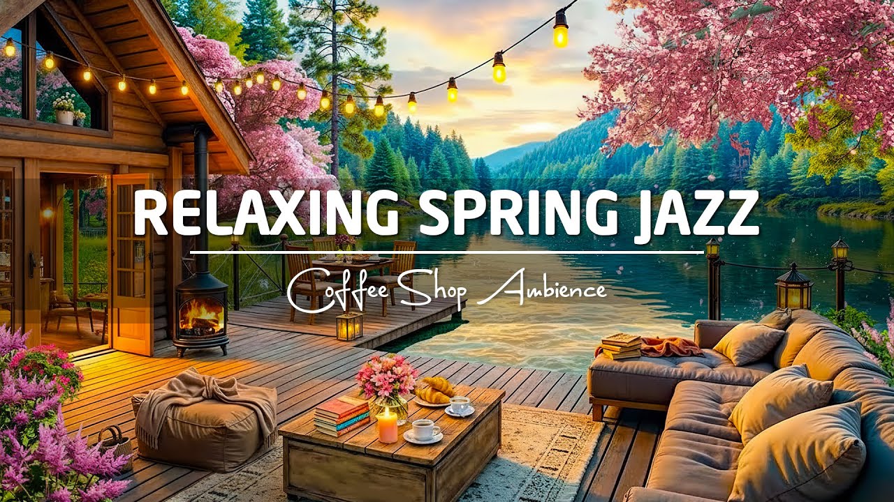 Jazz Relaxing Music to Study, Work 🌸 4K Spring Coffee Shop Ambience & Smooth Jazz Instrumental Music