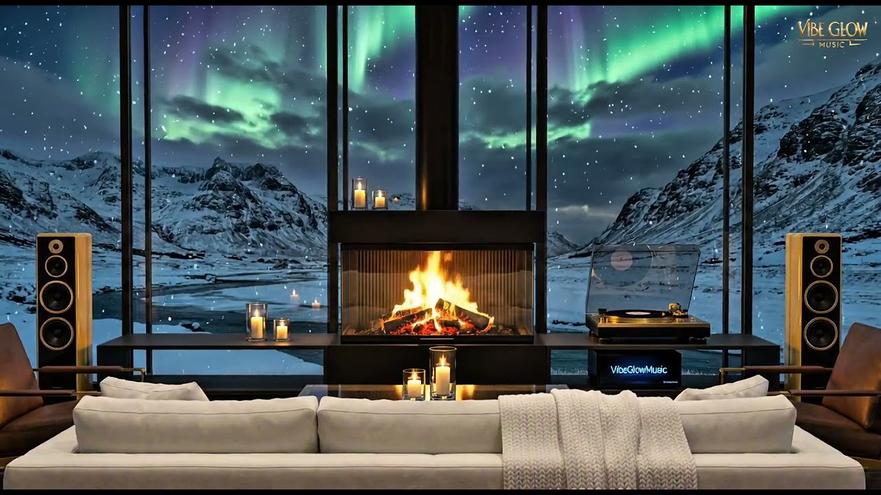 Cozy Fireplace Piano &bull; Relaxing Winter Music with Snowfall & Crackling Fire (10 Hours)